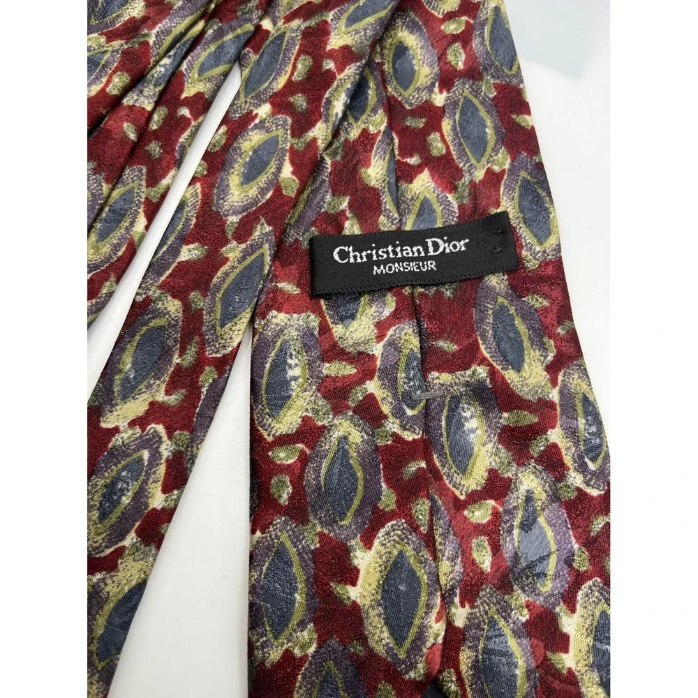 Christian Dior Monsieur Necktie Burgundy Gray‎ Patterned Business Formal